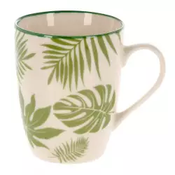 Mug taza cafe siaki 320ml en porcelana blanco con hojas verdes  dn1801300