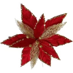 Pick navidad flor 40cm rojo dorado