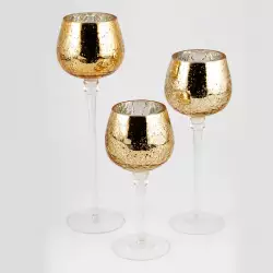Portavelas x3 piezas navideño dorado