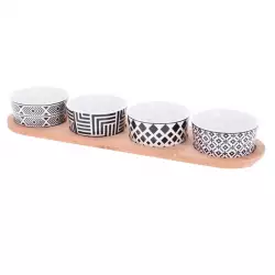 Salseras excellent houseware 5pz 290ml rectangular blanco y negro en porcelana y bambu 278000220