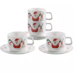 Set 4 tazas café + 4 platos estampado muñecos navideños marca expressions