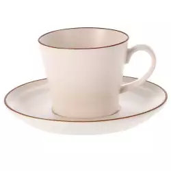 Set de café siaki 2pz 200ml y plato 14cm en porcelana blanco con borde marron q81200170