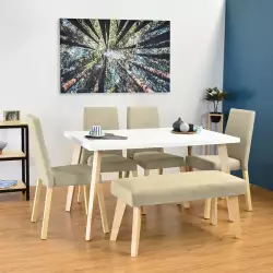 Set De Comedor Lugo Matiz 6P Con Sillas Galicia Y Butaco Viena Beige