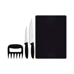 Tabla Y Cuchillos Tramontina Negro Plata 4 Pz Acero 23498076