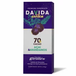Tableta De Cacao Al 70 Davida X 40Gr Con Acai Y Arándanos 845