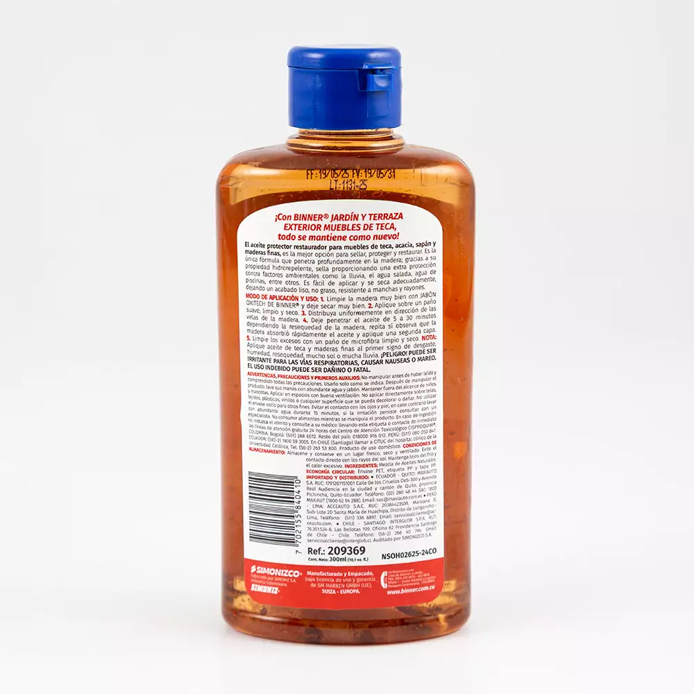 Aceite Protector Binner Restaurador Muebles 300 Ml 209369