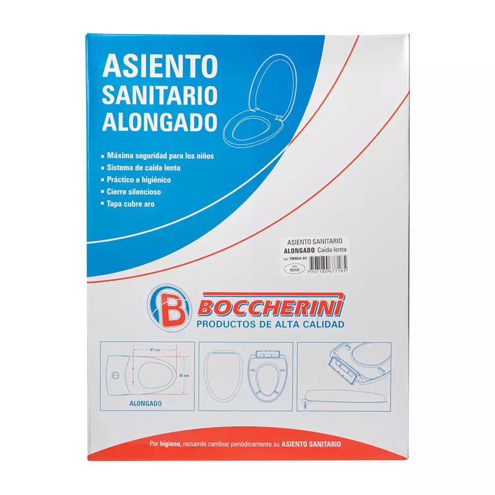 Asiento Sanitario Boccherini Alongado Caida Lenta Beige Poliprop