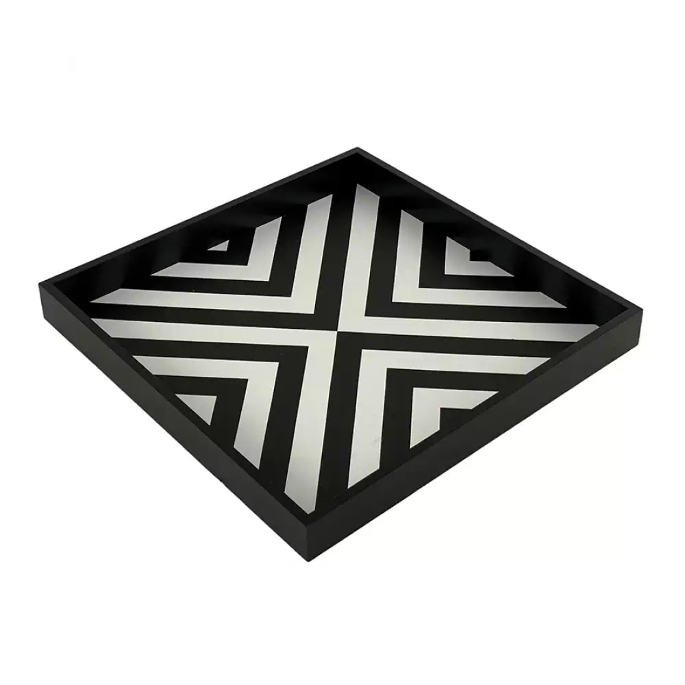 Bandeja Deco Concepts Lineas Monocromia 33X3X33Cm Blanco Negro 5