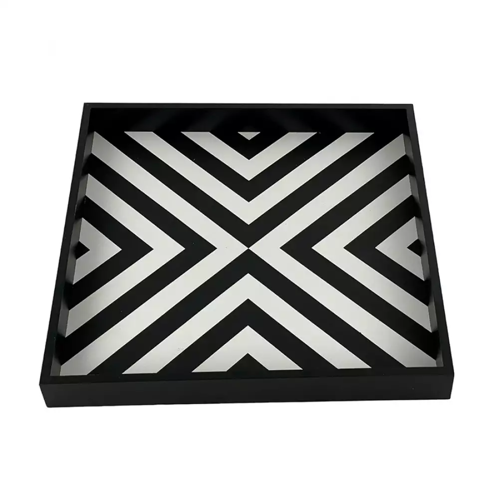 Bandeja Deco Concepts Lineas Monocromia 33X3X33Cm Blanco Negro 5