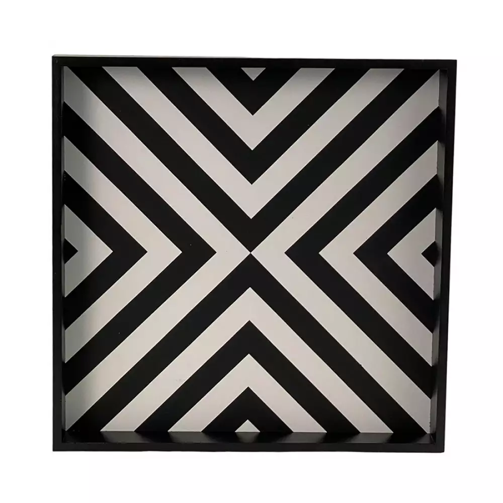 Bandeja Deco Concepts Lineas Monocromia 33X3X33Cm Blanco Negro 5