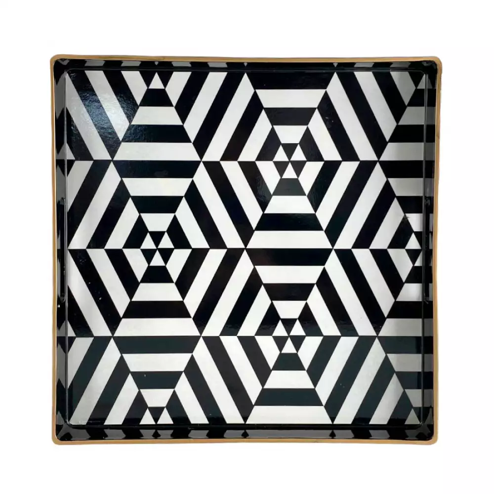 Bandeja Deco Concepts Monocromia 35X4X35Cm Blanco Negro Plastic