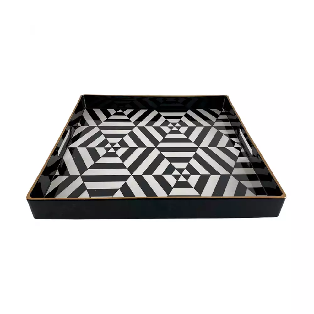 Bandeja Deco Concepts Monocromia 35X4X35Cm Blanco Negro Plastic