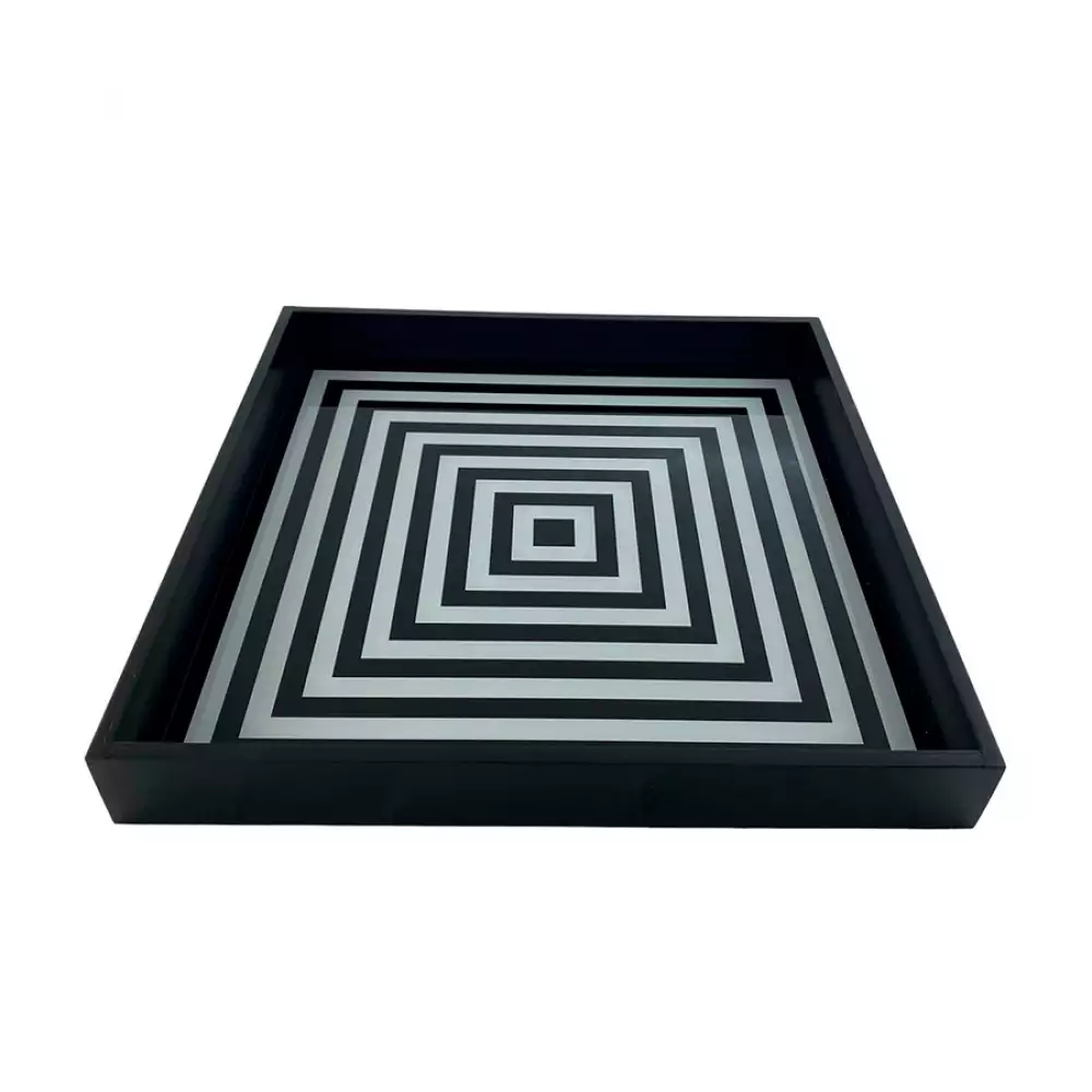 Bandeja Deco Concepts Monocromia 40X5X40Cm Blanco Negro Vidrio