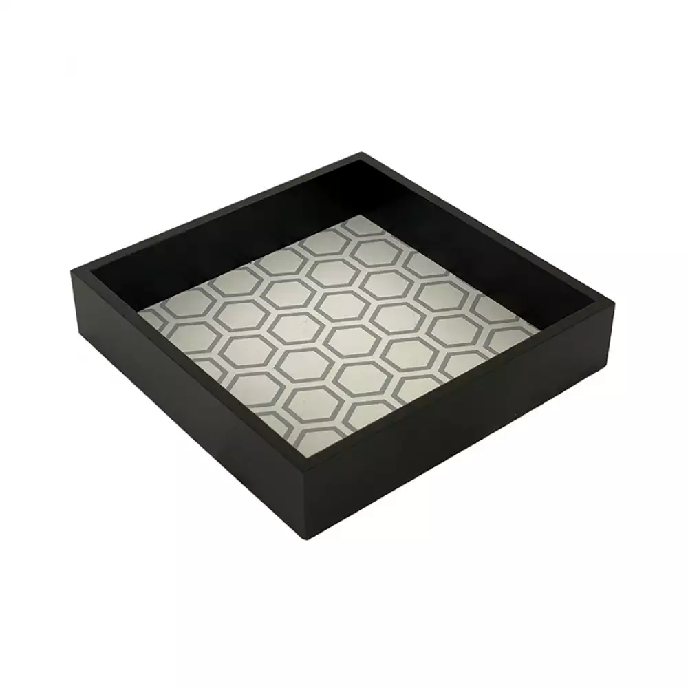 Bandeja Deco Concepts Rombos Monocromia 21X4X21Cm Blanco Negro M