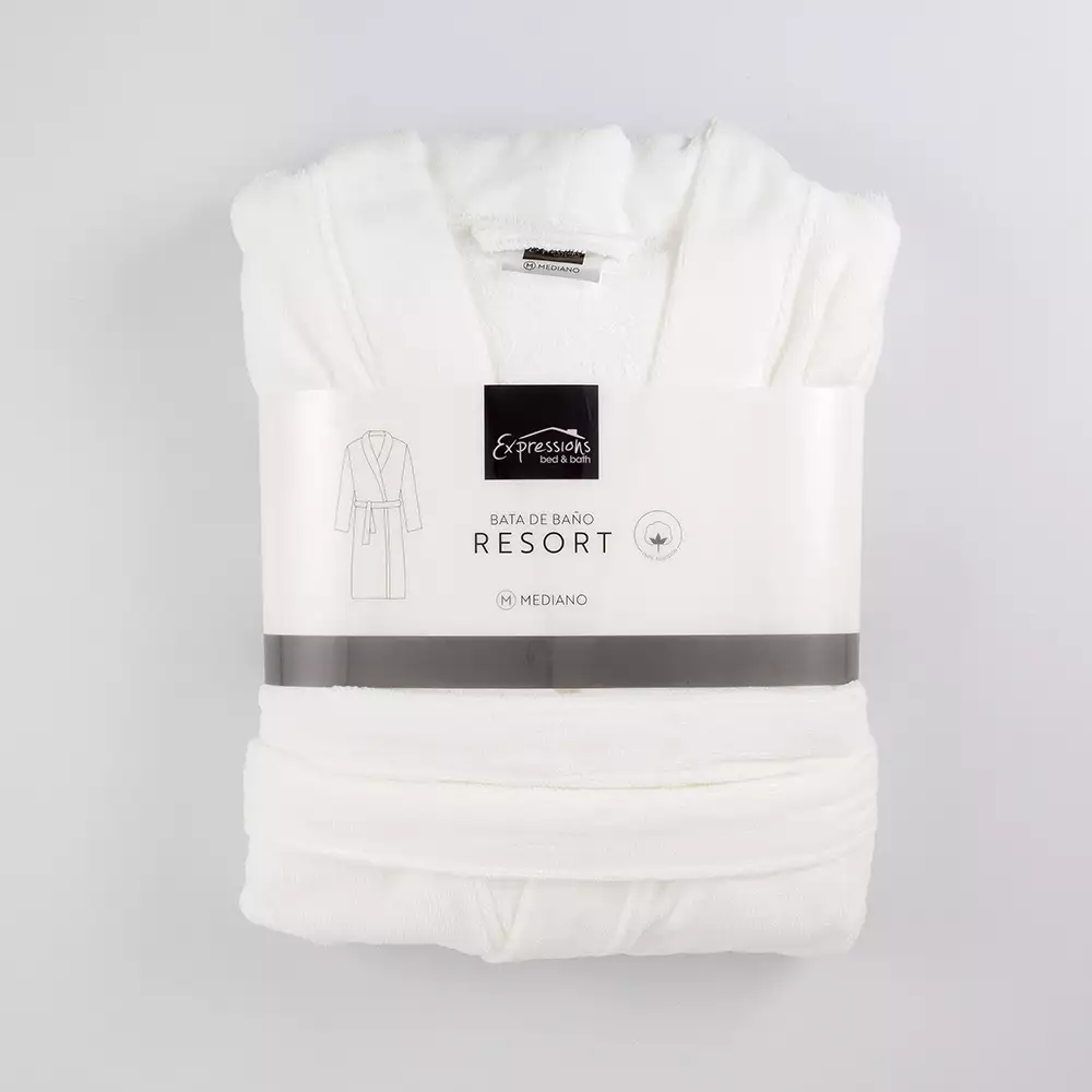 Bata De Bano Expressions Mediano Blanco 350 Gr Algodon Brmres350