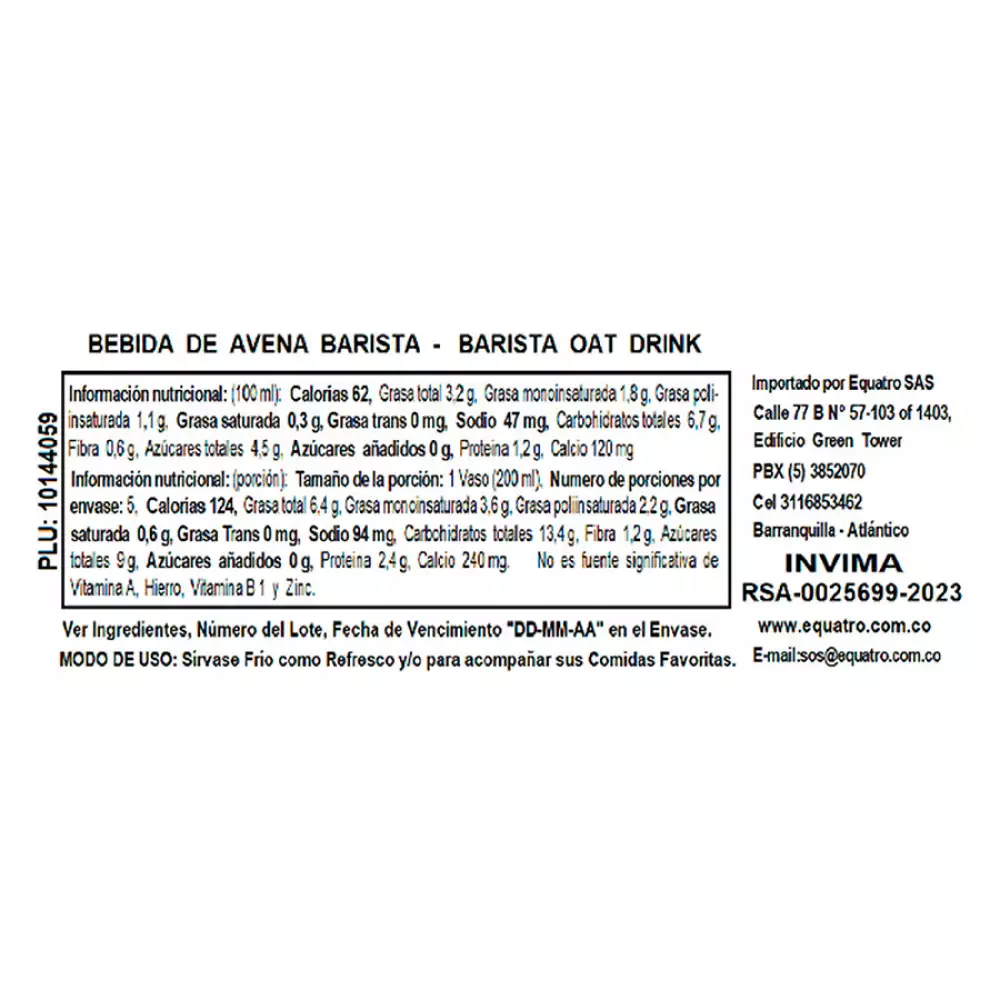 Bebida Natrue Barista 1 Lt Avena Liquats