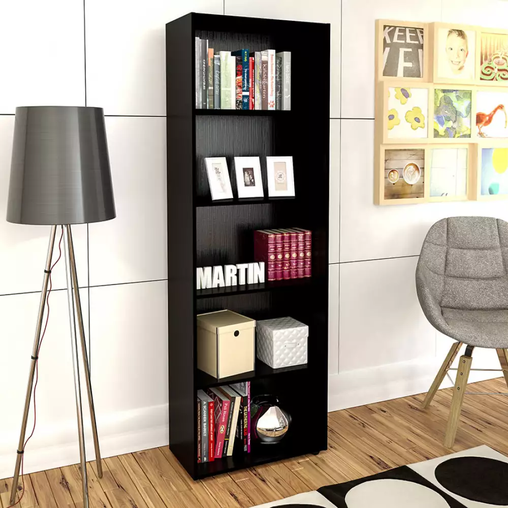 Biblioteca Bertolini Multy 60X180X30Cm Negro Mdp 4146