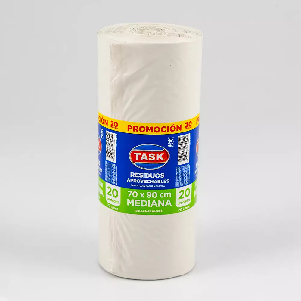Bolsa Basura Task Mediana 70X90Cm Blanco 70 Lt 20 Ud Polietile