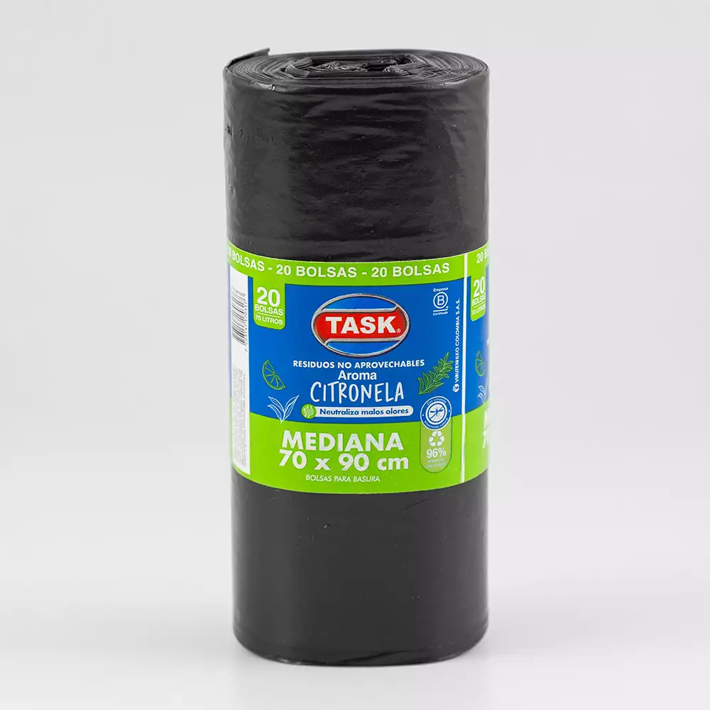 Bolsa Basura Task Mediana 70X90Cm Negro 70 Lt 20 Ud Polietilen