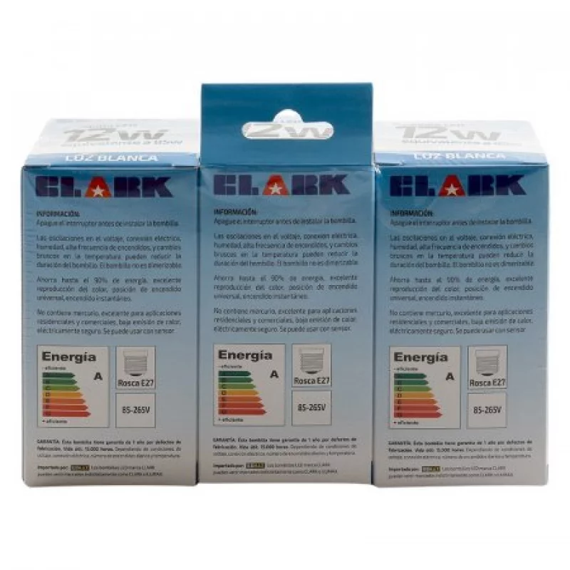 Bombillo Clark E27 Luz Blanca 3 Ud 12 W 1209