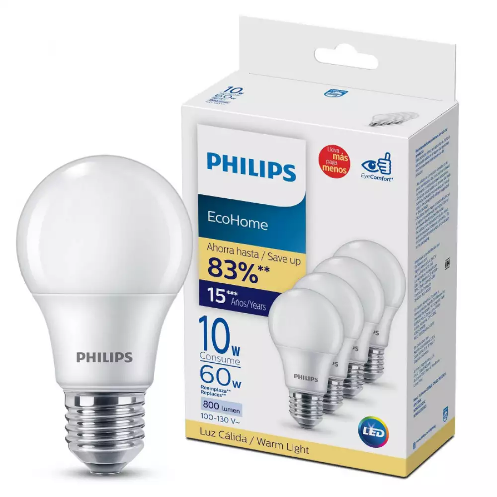 Bombillos X4  Ecohome 10W Luz Calida