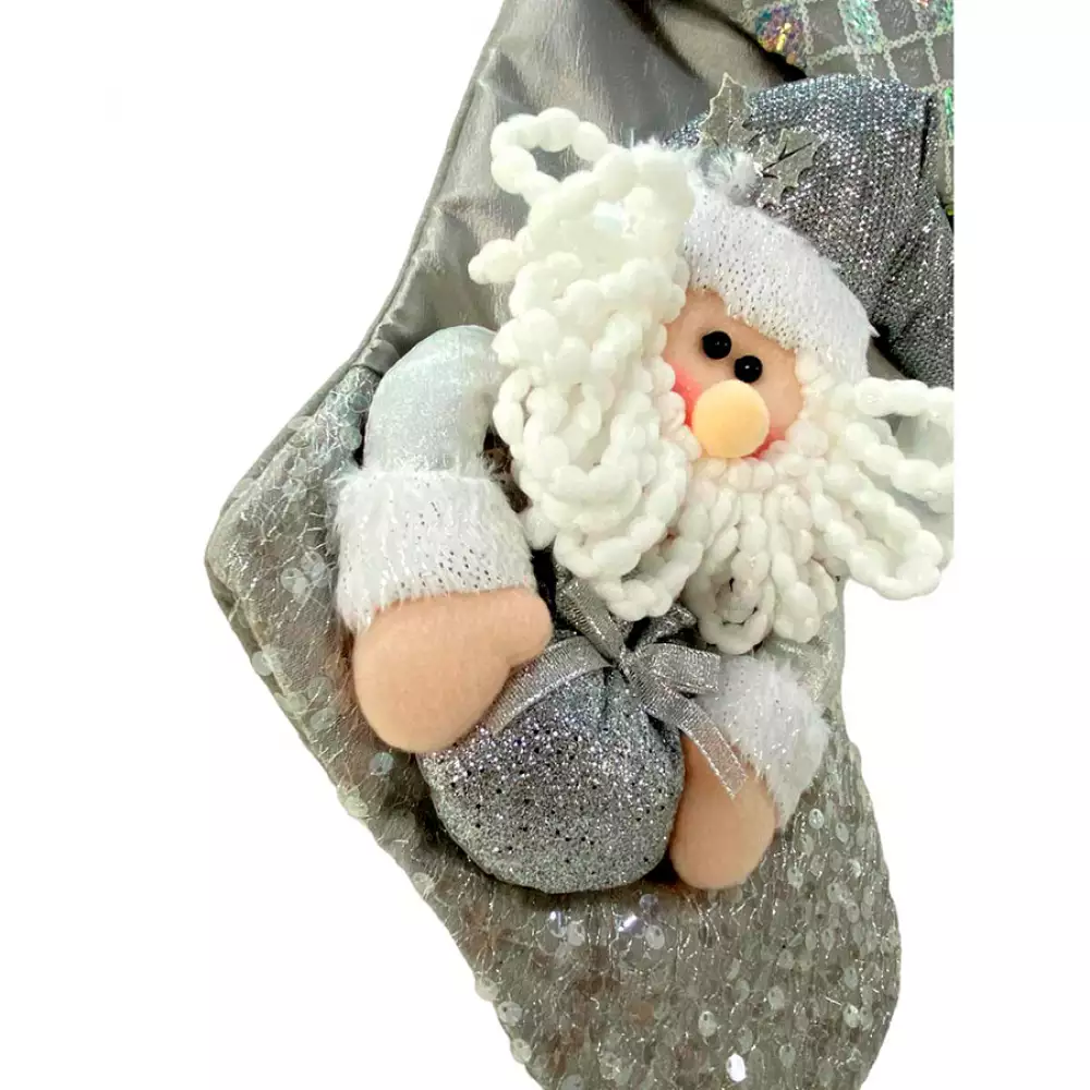 Bota Santa Navideña Plata Decorativa Santini