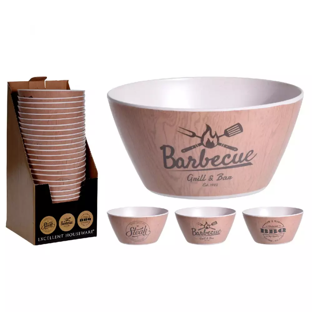 Bowl excellent houseware bbq 2500ml 14.5cm redondo en melamina diseños surtidos 177600400