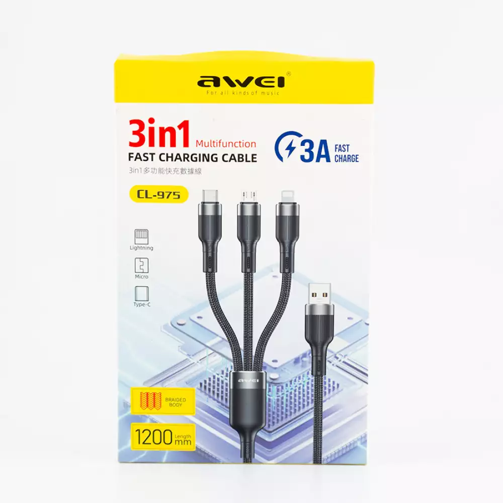 Cable 3En1 Awei Carga Multifuncion 3 Cl-975