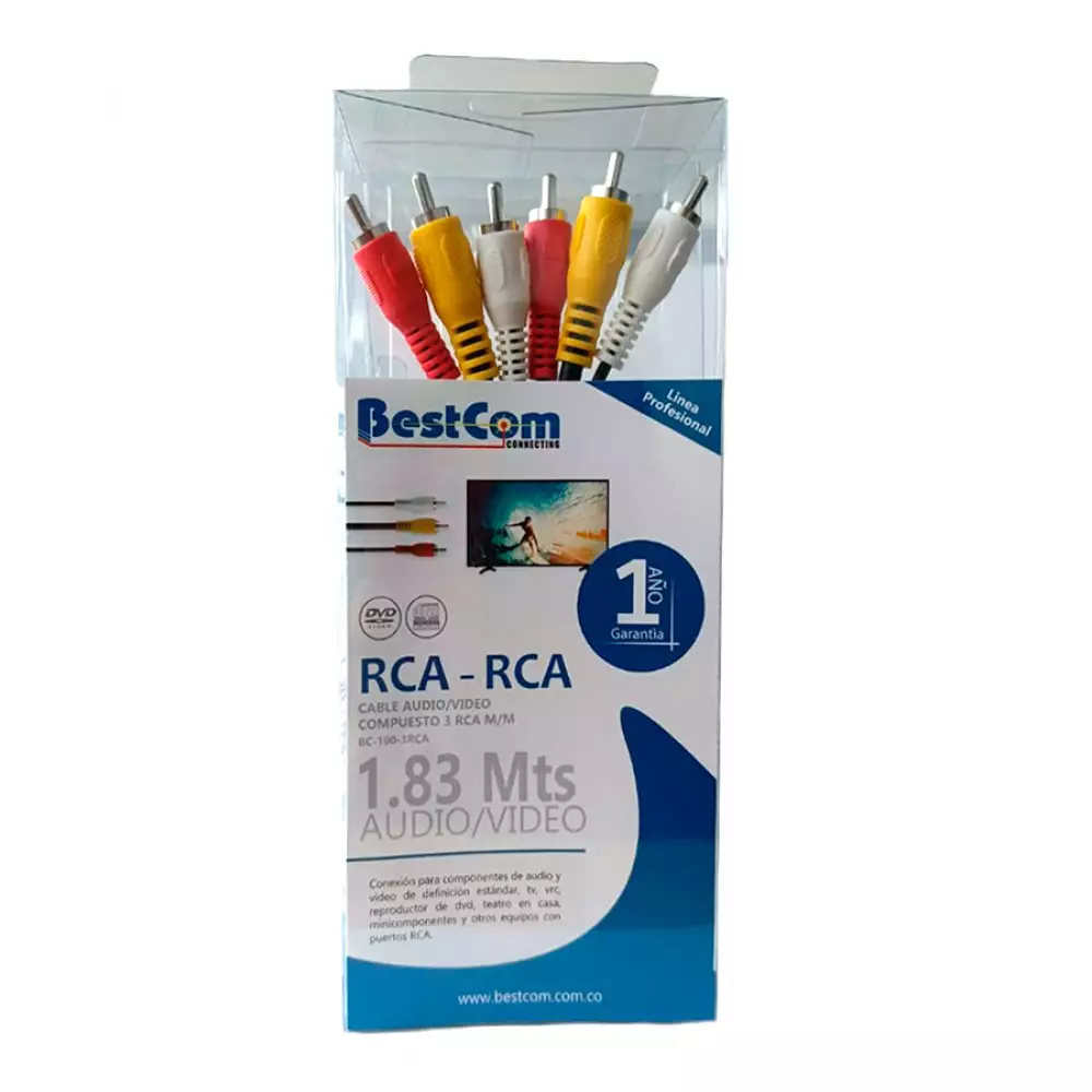 Cable Audio Video Bestcom 3Rca Macho 1.83 Mts Bc-100-3Rca