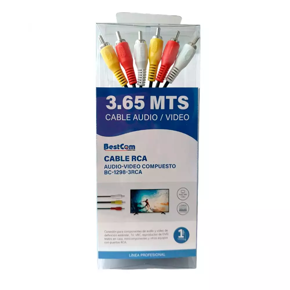 Cable Audio Video Bestcom 3Rca Macho 3.65 Mts Bc-1298-3Rca