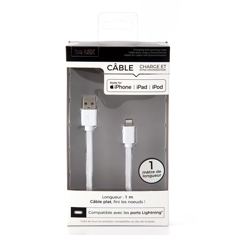 Cable Cook Concept Compatible Con IPhone Universal Usb Blanco Plano Ht1082