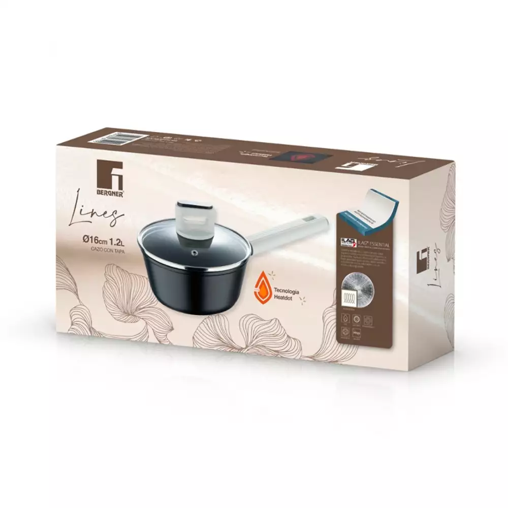 Cacerola Con Tapa Bergner Lines 16 Cm Negro Aluminio Forjado B