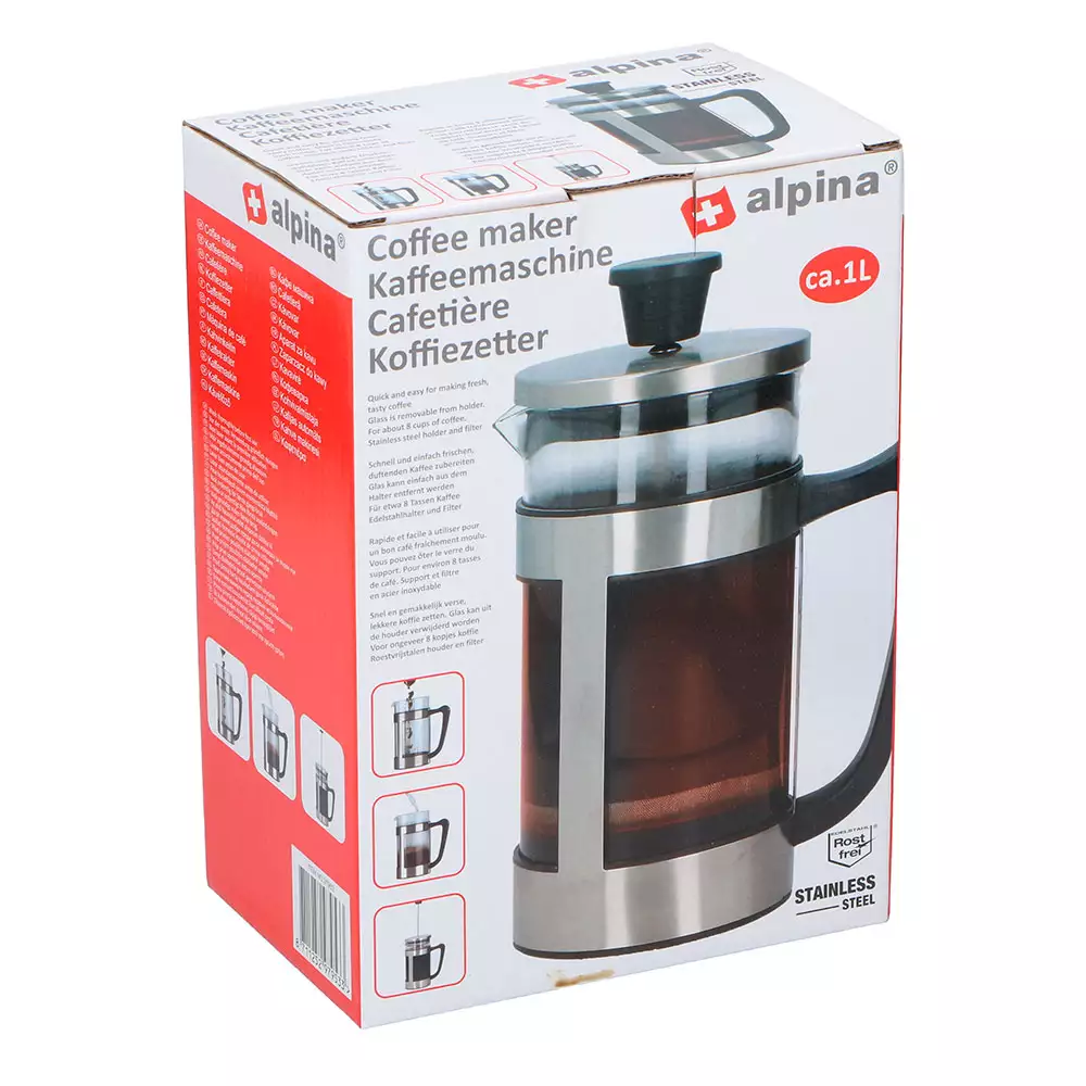 Cafetera Francesa Alpina Transparente 1000 Ml Vidrio 87112529