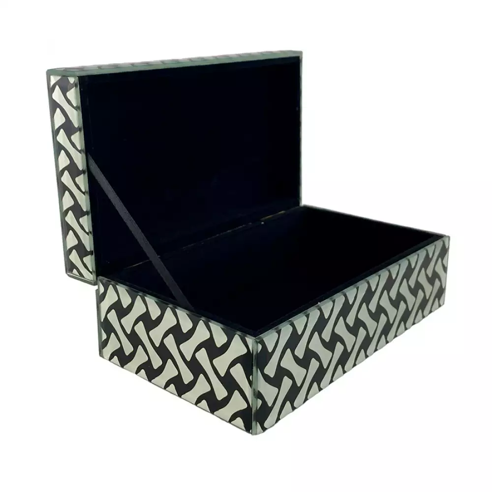 Caja Deco Concepts Monocromia 20X8X12Cm Blanco Negro Vidrio 45