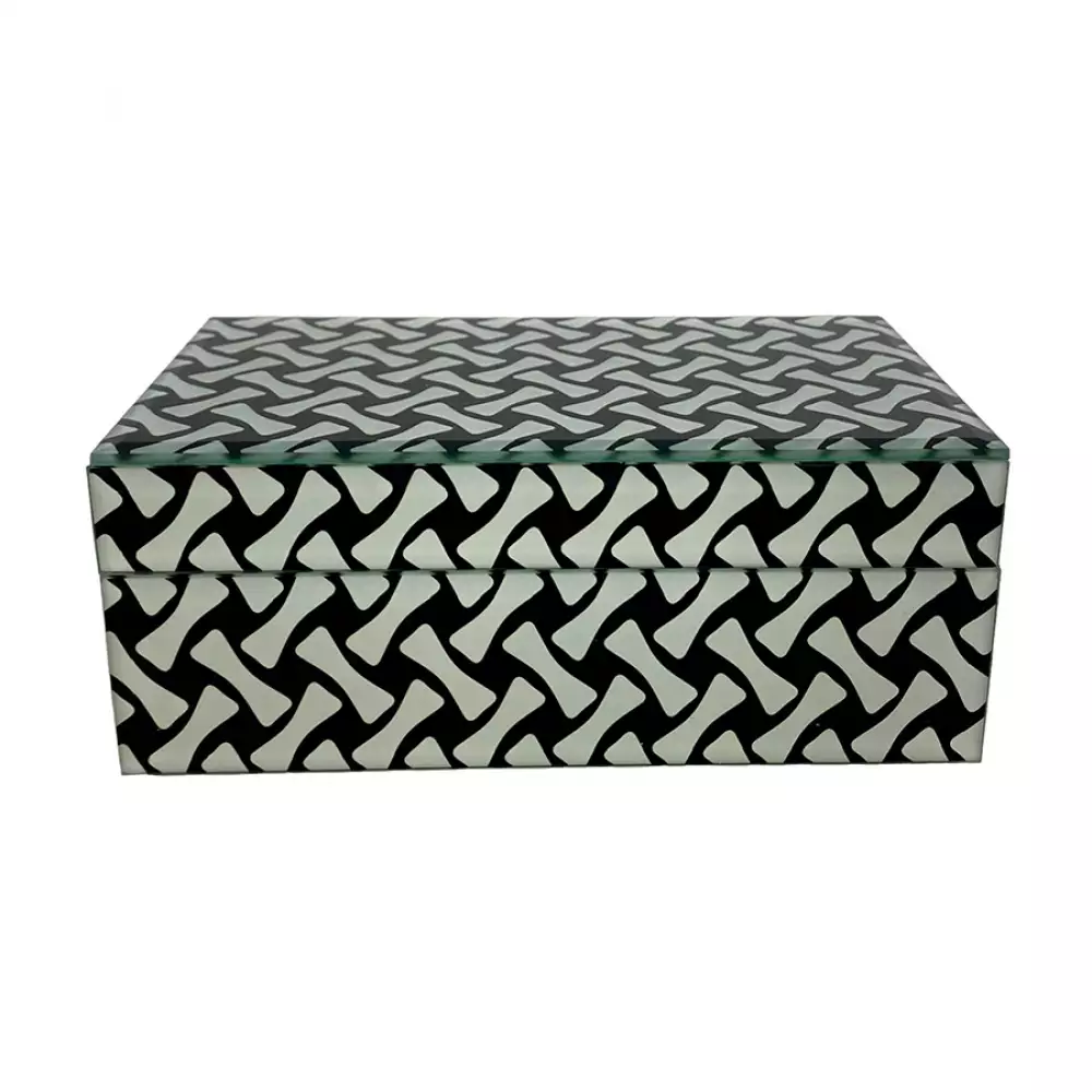 Caja Deco Concepts Monocromia 20X8X12Cm Blanco Negro Vidrio 45