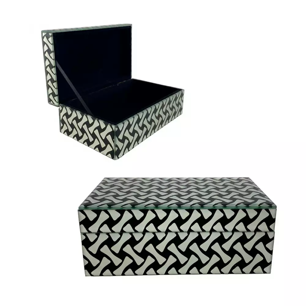Caja Deco Concepts Monocromia 20X8X12Cm Blanco Negro Vidrio 45