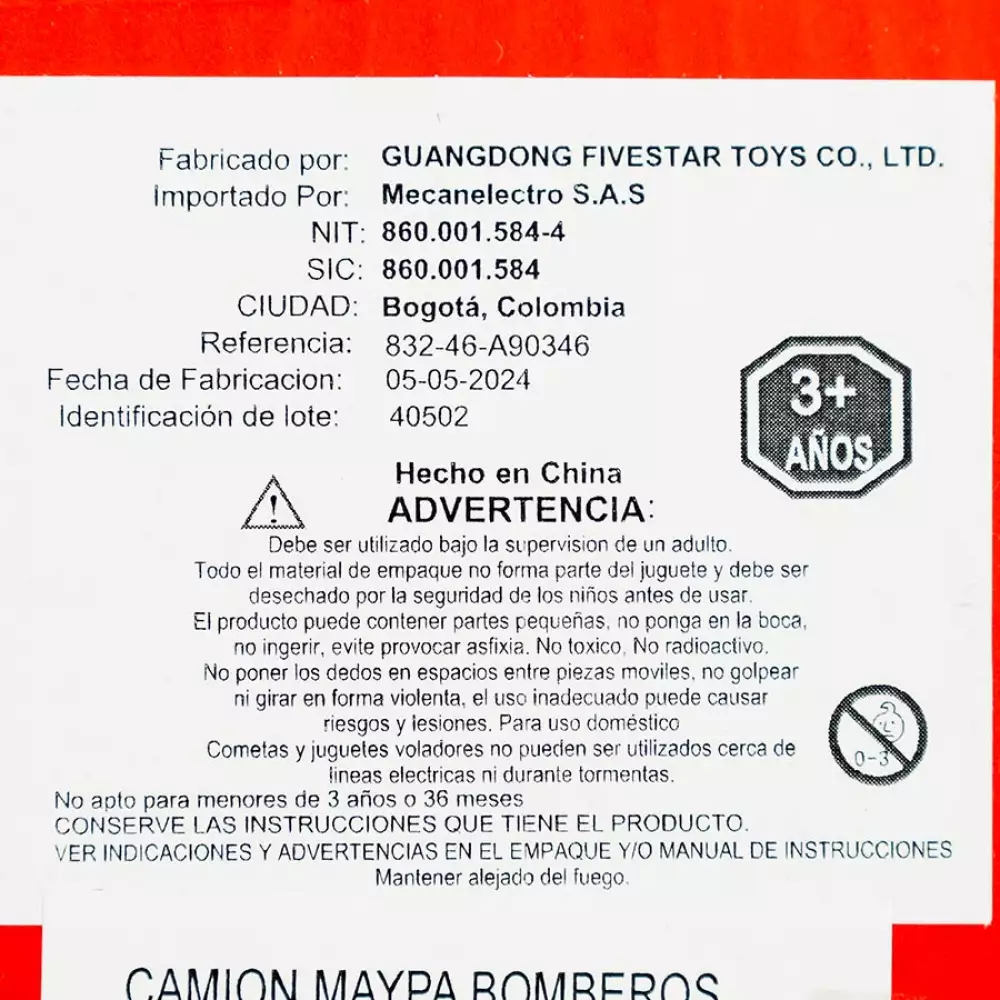 Camion Maypa Bomberos 34X8Cm Rojo 2 Pz Plastico 83