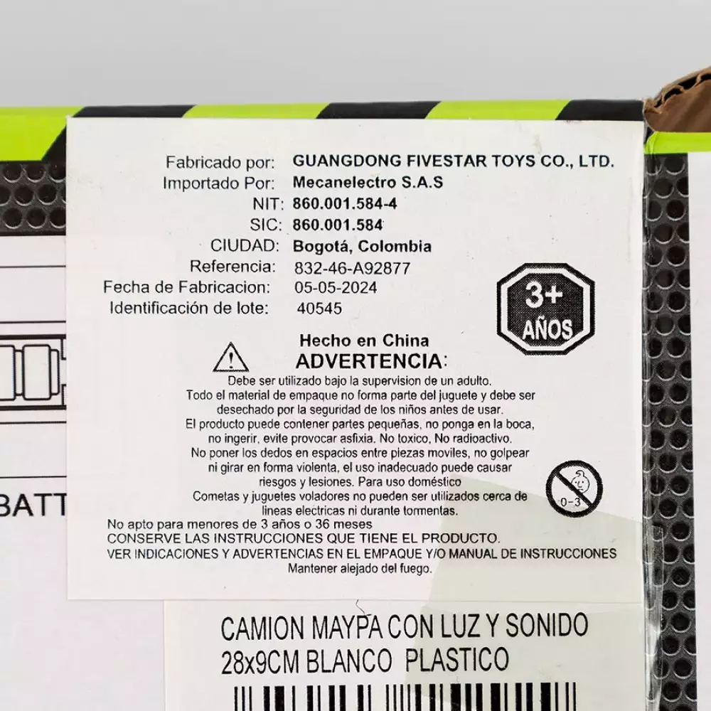 Camion Maypa Con Luz Y Sonido 28X9Cm Blanco Plastico