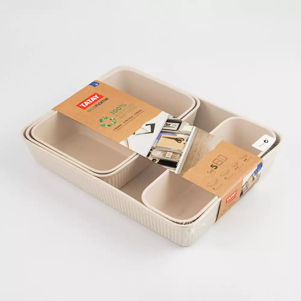 Canastilla Tatay Set 5 Un 25X6X34Cm Beige Plastico 7012638