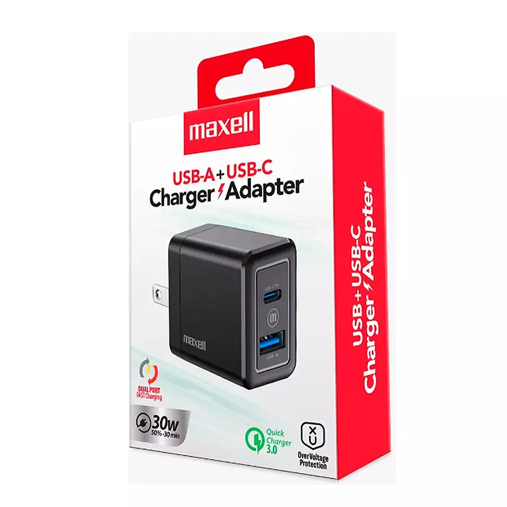 Cargador Maxell 2 Puertos C + A 30 W 348593