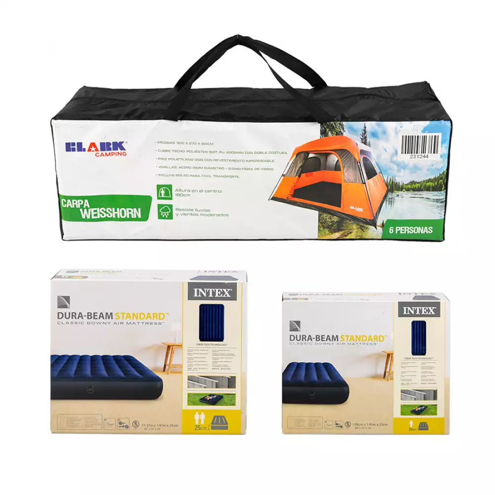 Carpa + Colchon Clark Sencillo Y Doble 300X180X270Cm Naranja Poli
