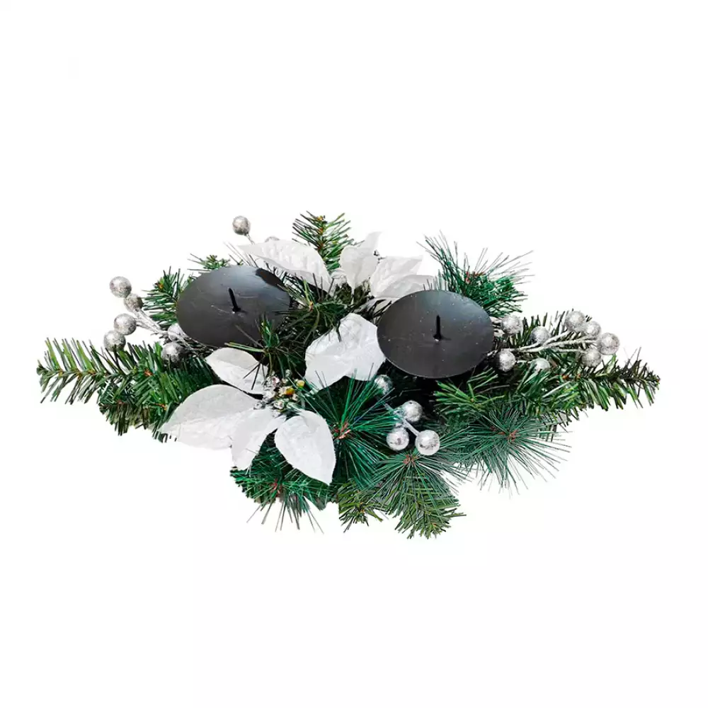 Centro de mesa navideño poinsettia plateado 46cm Expressions GS02H02268