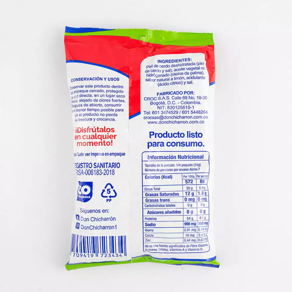 Chicharron Don Chicharron Tradicional  100 Gr  Limon