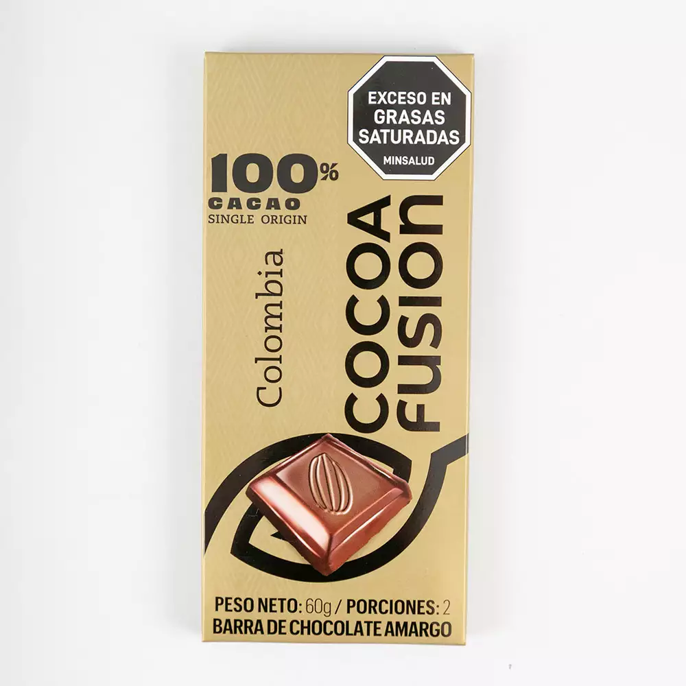 Chocolate Cocoa Fusion Colombia 100 Cacao 60 Gr Barra6521