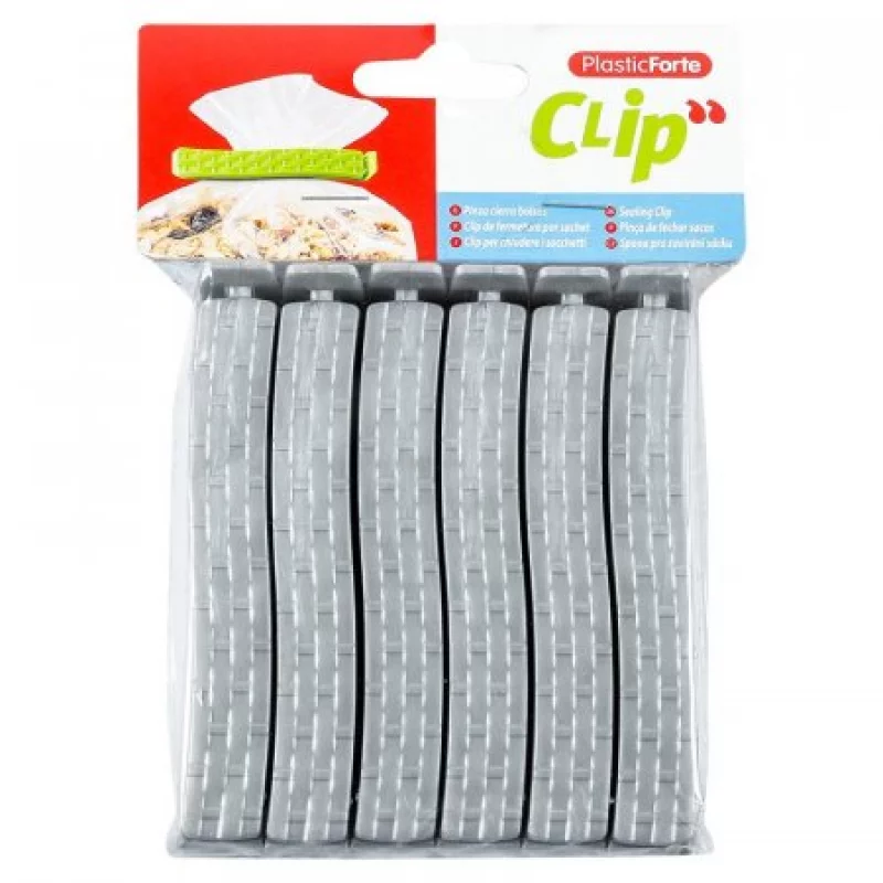 Clip plasticforte 6 ud 9cm gris plastico 116691a