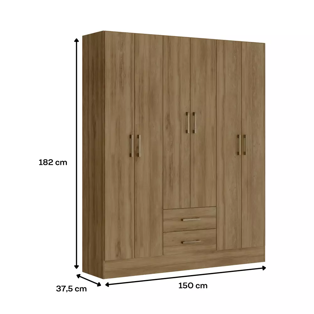 Closet Bertolini 6 Puertas 150X182X37Cm Cafe Mdp