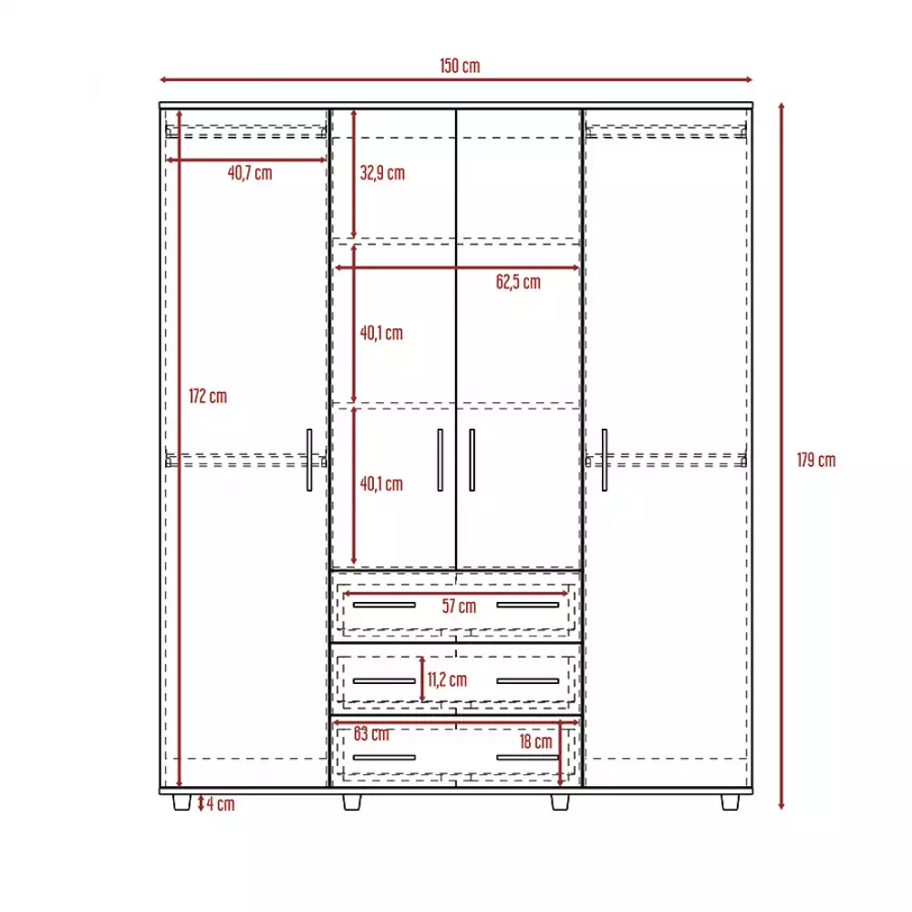 Closet Fontan Rta 180X150X50 Cm Coñac/Blanco