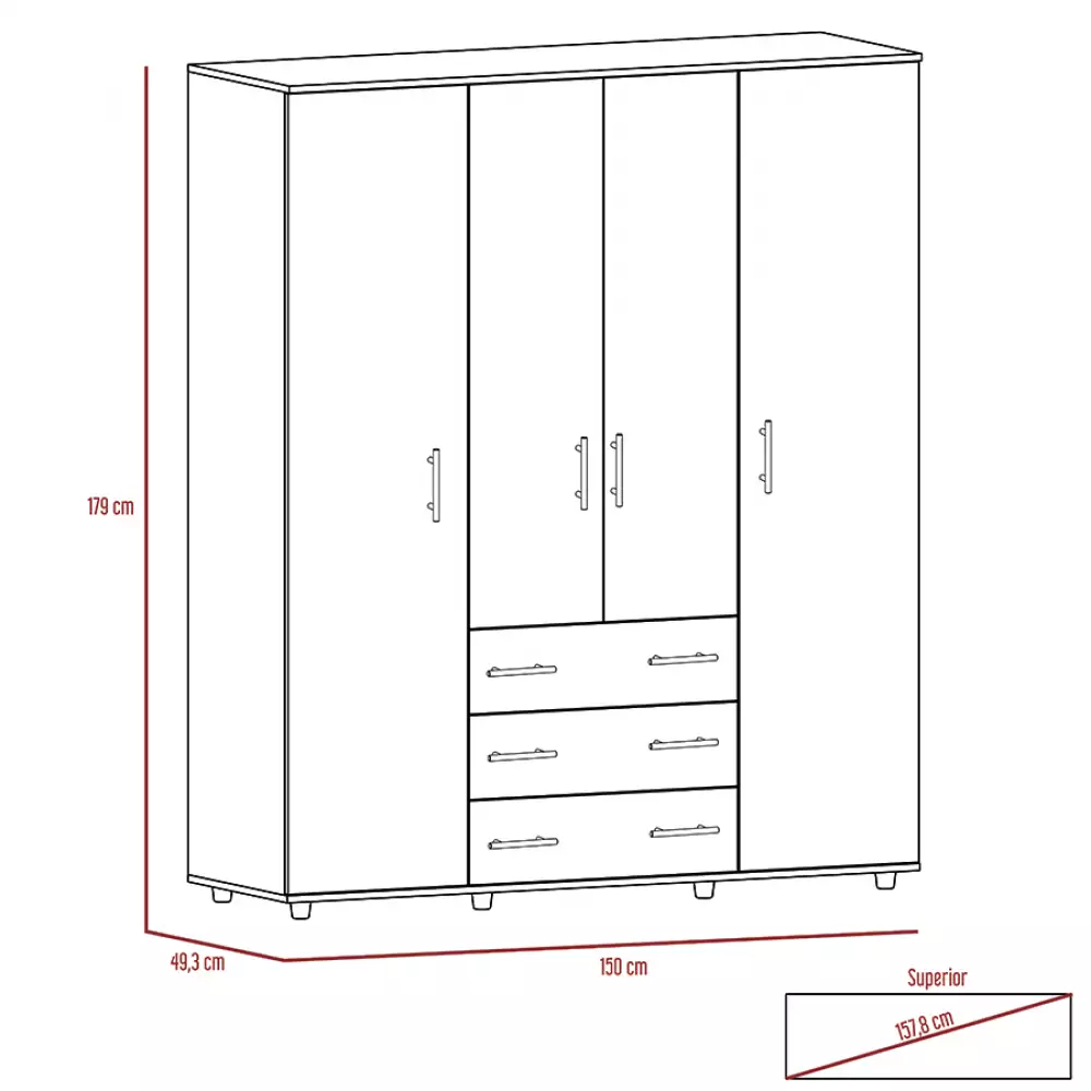 Closet Fontan Rta 180X150X50 Cm Coñac/Blanco