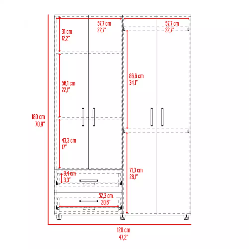 Closet Rta Design Ankora 4 Puertas 120X180X47Cm Madera Mdp Cfw