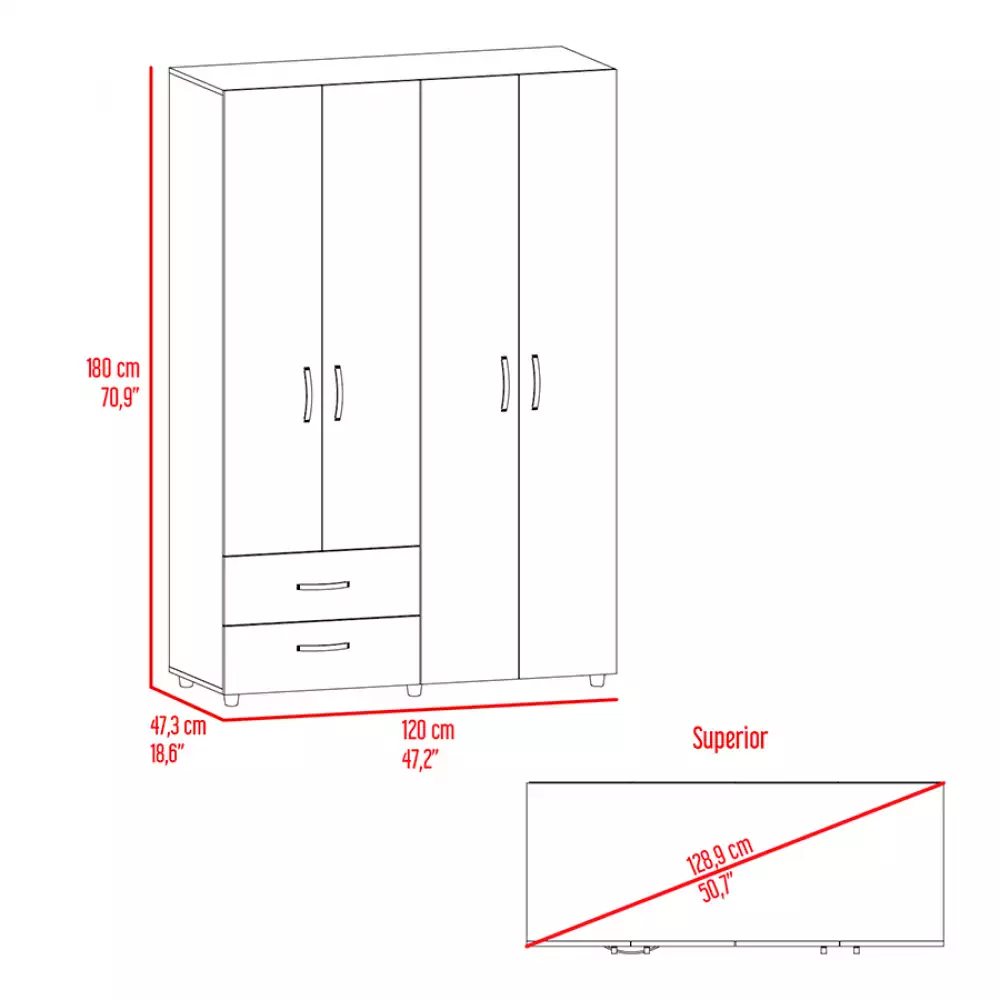 Closet Rta Design Ankora 4 Puertas 120X180X47Cm Madera Mdp Cfw